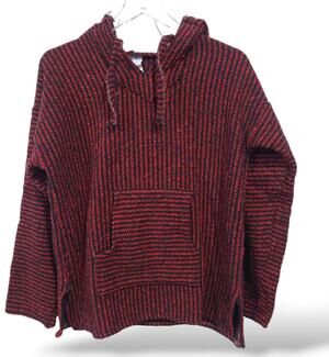 La Malinche Unisex Large Sweater Red Black Hooded Made in Mexico Pull Over